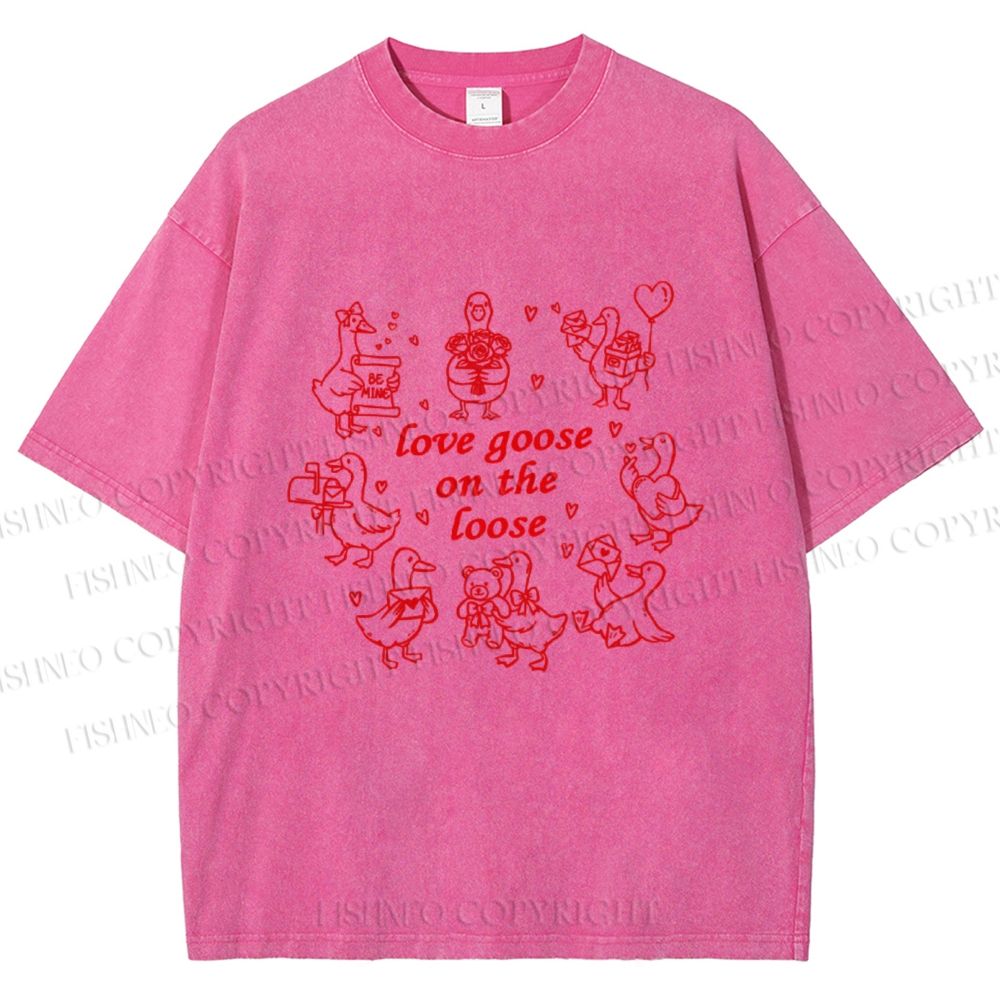 Unisex Love Goose On The Loose Printed Washed Tee