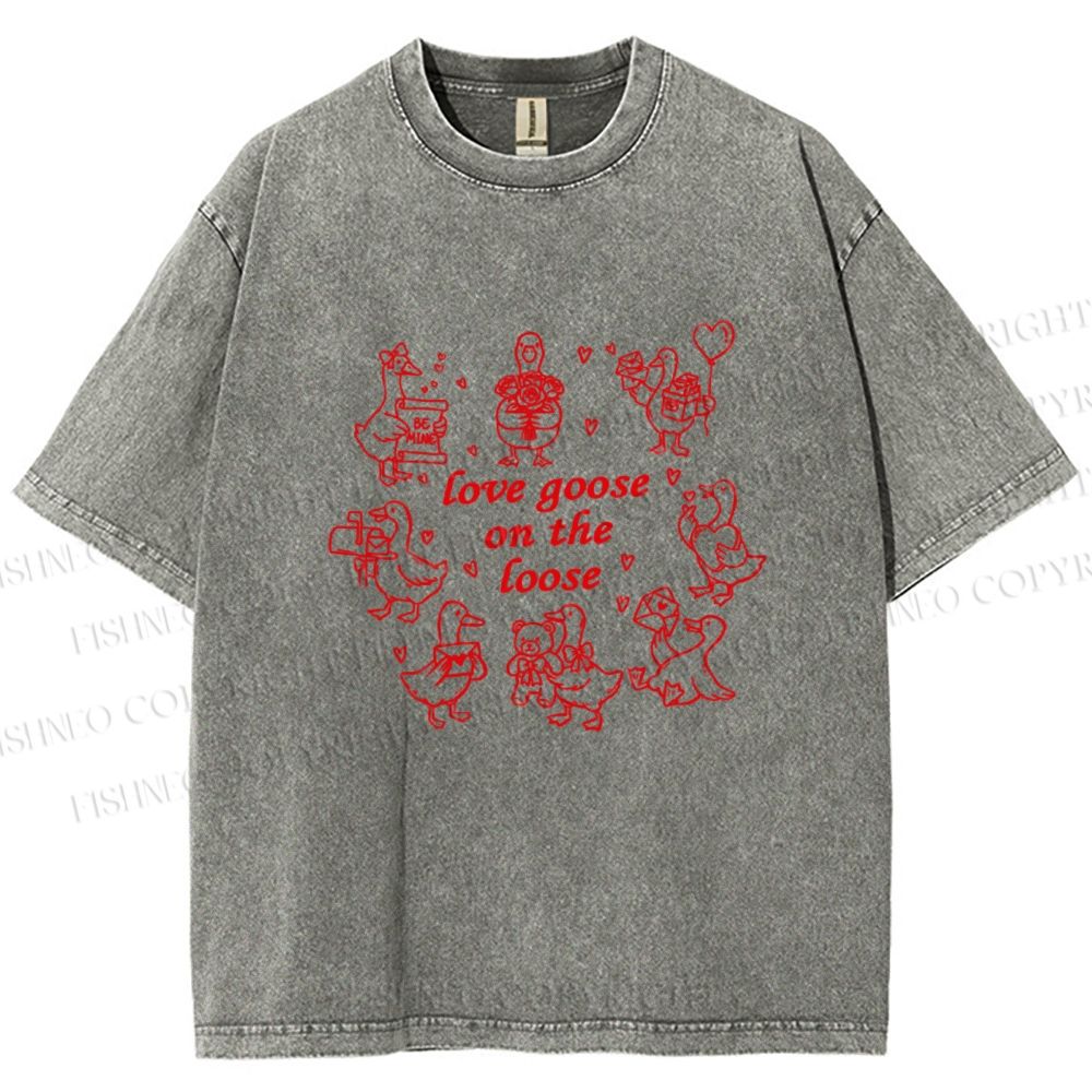Unisex Love Goose On The Loose Printed Washed Tee