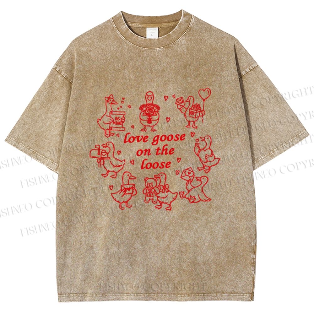 Unisex Love Goose On The Loose Printed Washed Tee