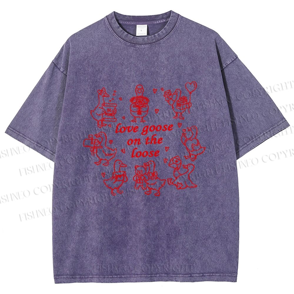 Unisex Love Goose On The Loose Printed Washed Tee