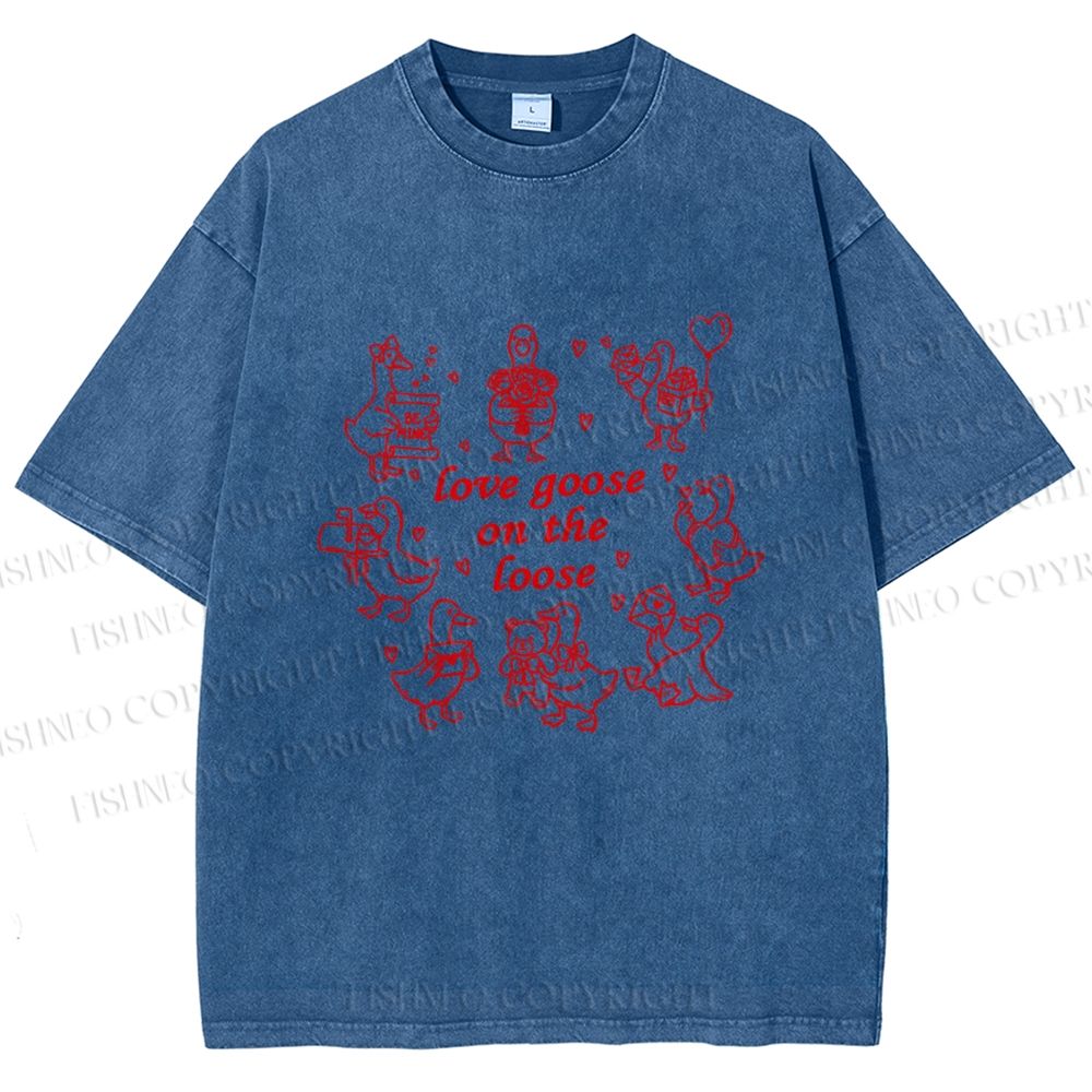 Unisex Love Goose On The Loose Printed Washed Tee