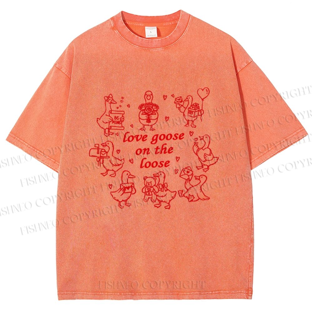 Unisex Love Goose On The Loose Printed Washed Tee