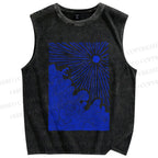 Unisex Surf the Sea Wave Printed Washed Tank Top