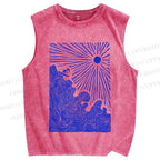 Unisex Surf the Sea Wave Printed Washed Tank Top