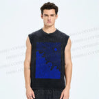 Unisex Surf the Sea Wave Printed Washed Tank Top