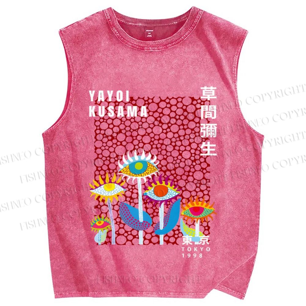 Unisex Yayoi Kusama Weird Eye Flowers Printed Washed Tank Top