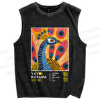 Unisex Yayoi Kusama Peacock Printed Washed Tank Top