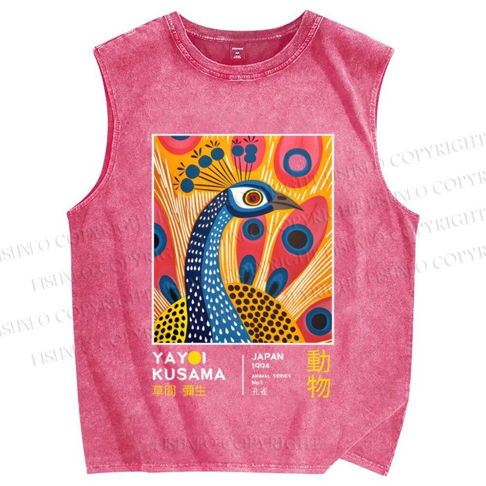 Unisex Yayoi Kusama Peacock Printed Washed Tank Top