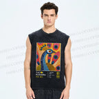 Unisex Yayoi Kusama Peacock Printed Washed Tank Top