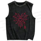 Unisex Heart Spiderweb Printed Washed Tank Top
