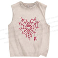 Unisex Heart Spiderweb Printed Washed Tank Top