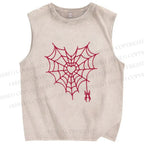 Unisex Heart Spiderweb Printed Washed Tank Top