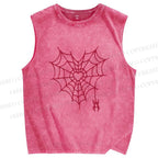 Unisex Heart Spiderweb Printed Washed Tank Top