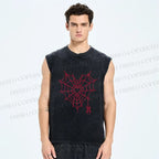 Unisex Heart Spiderweb Printed Washed Tank Top