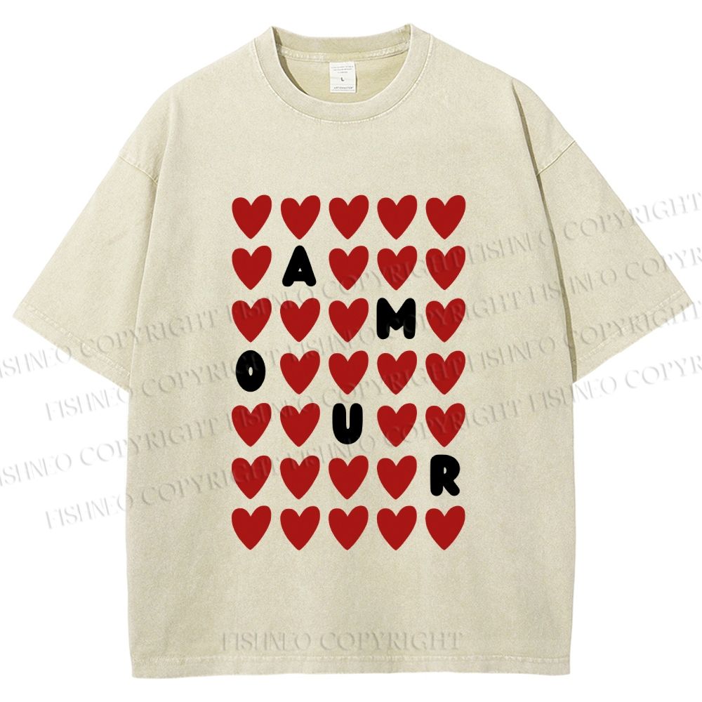 Unisex AMOUR Hearts Printed Washed Tee