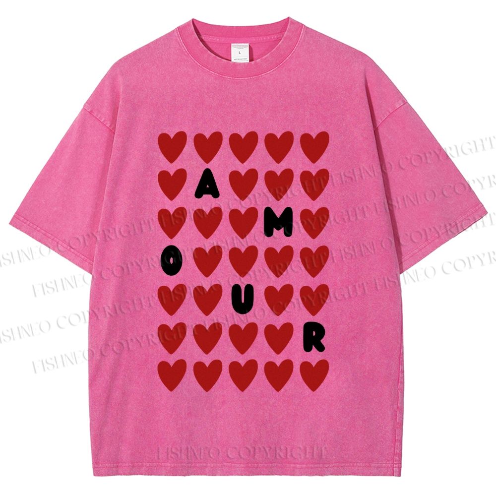 Unisex AMOUR Hearts Printed Washed Tee