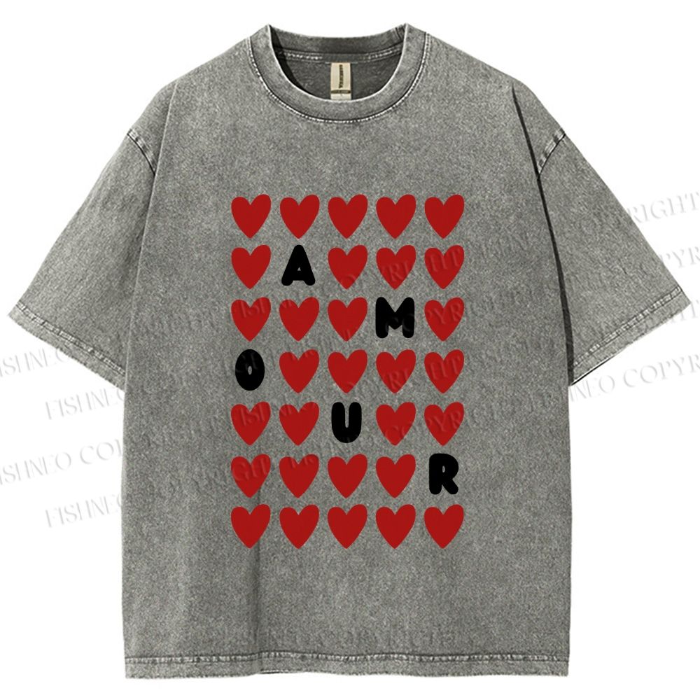 Unisex AMOUR Hearts Printed Washed Tee