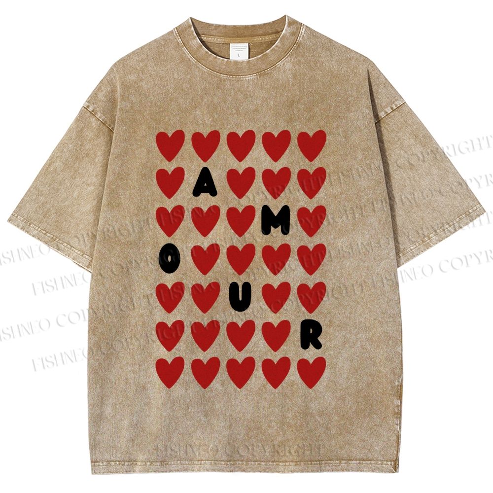 Unisex AMOUR Hearts Printed Washed Tee