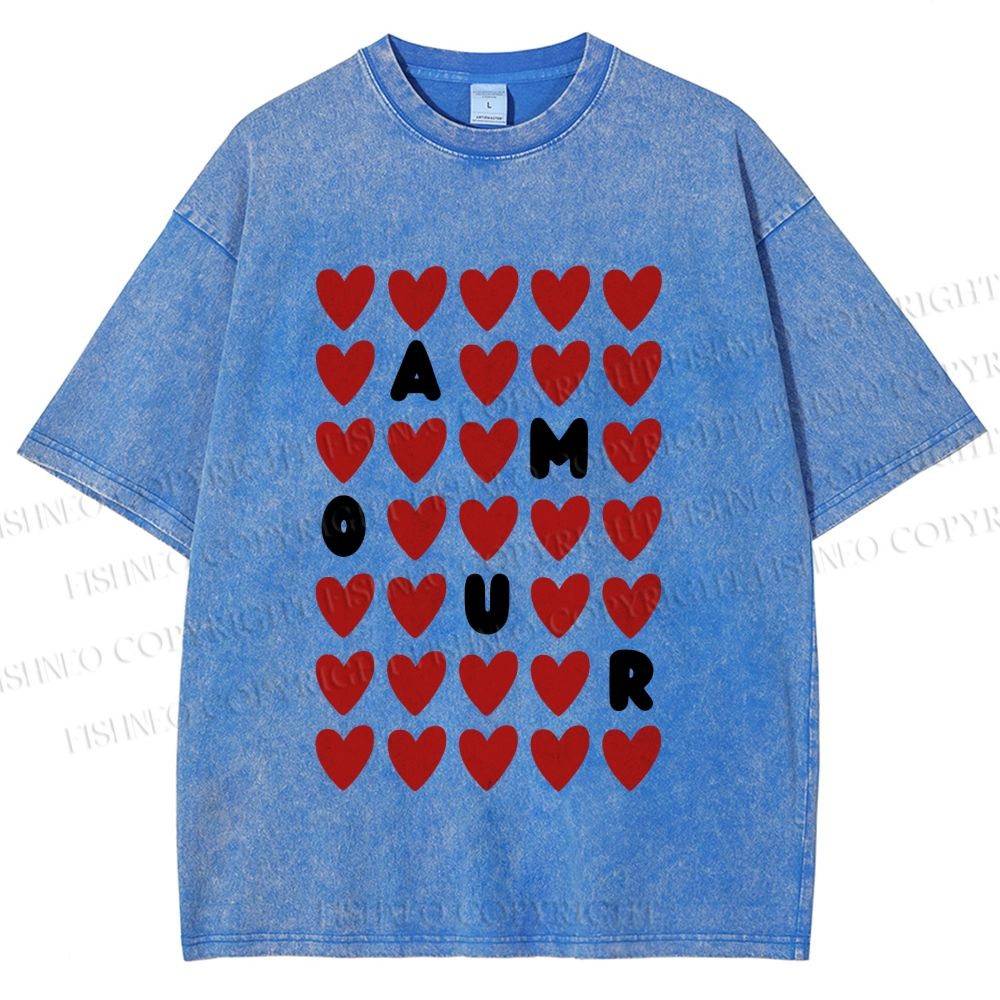 Unisex AMOUR Hearts Printed Washed Tee