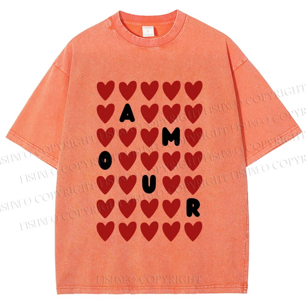 Unisex AMOUR Hearts Printed Washed Tee