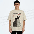 Unisex Yayoi Kusama Black Cats Printed Washed Tee