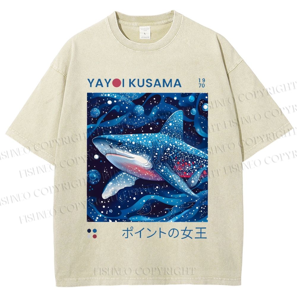 Unisex Yayoi Kusama Shark Printed Washed Tee