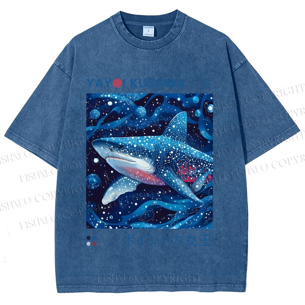 Unisex Yayoi Kusama Shark Printed Washed Tee