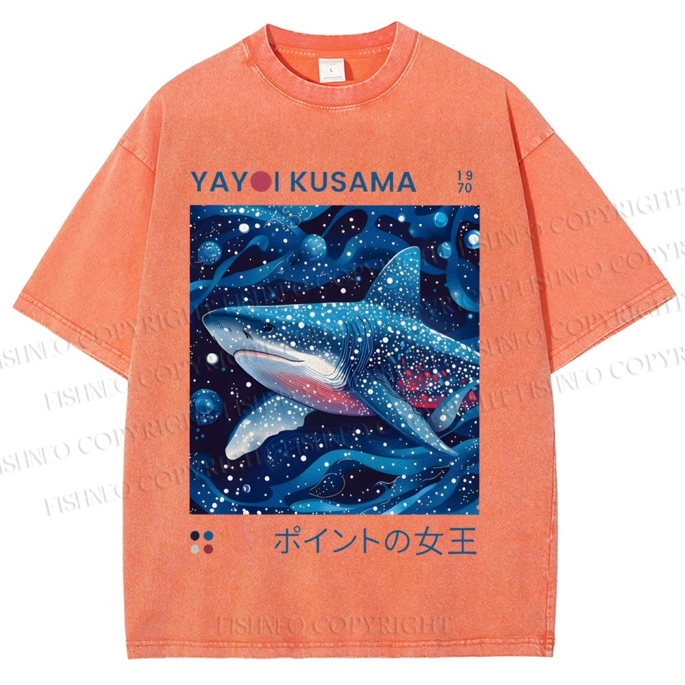 Unisex Yayoi Kusama Shark Printed Washed Tee