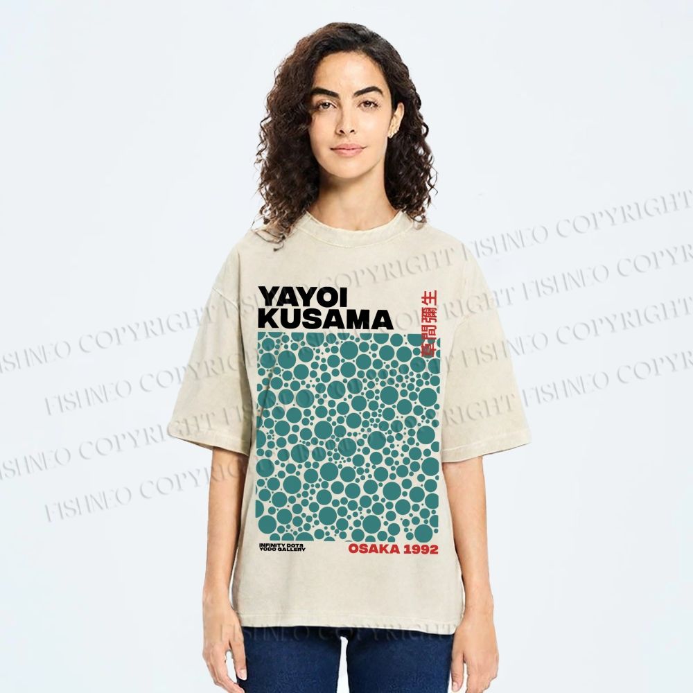 Unisex Yayoi Kusama Infinite Dots Printed Washed Tee