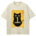 Unisex Ramen Cat Printed Washed Tee