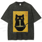 Unisex Ramen Cat Printed Washed Tee