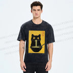 Unisex Ramen Cat Printed Washed Tee