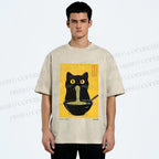 Unisex Ramen Cat Printed Washed Tee