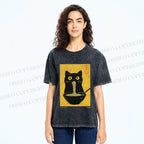 Unisex Ramen Cat Printed Washed Tee