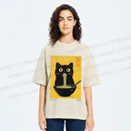 Unisex Ramen Cat Printed Washed Tee