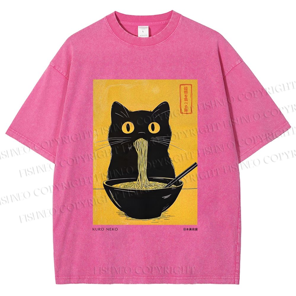 Unisex Ramen Cat Printed Washed Tee