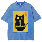 Unisex Ramen Cat Printed Washed Tee