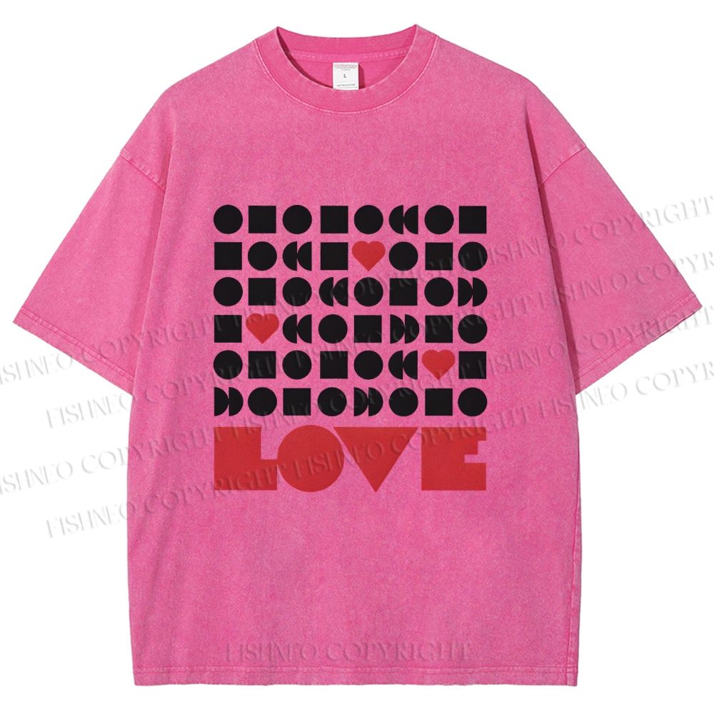 Unisex Geometric Heart Love Printed Washed Tee