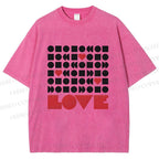 Unisex Geometric Heart Love Printed Washed Tee