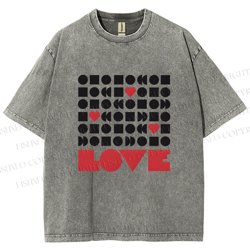 Unisex Geometric Heart Love Printed Washed Tee