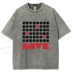 Unisex Geometric Heart Love Printed Washed Tee