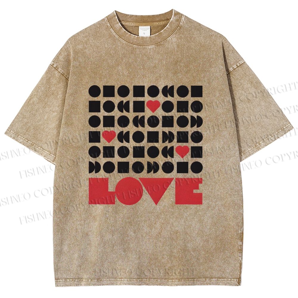 Unisex Geometric Heart Love Printed Washed Tee