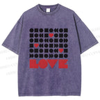 Unisex Geometric Heart Love Printed Washed Tee