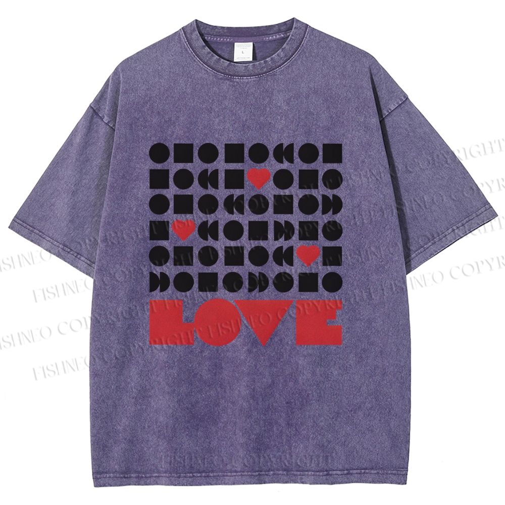 Unisex Geometric Heart Love Printed Washed Tee