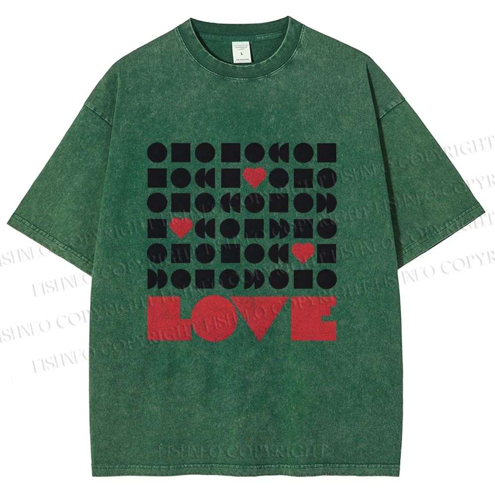 Unisex Geometric Heart Love Printed Washed Tee