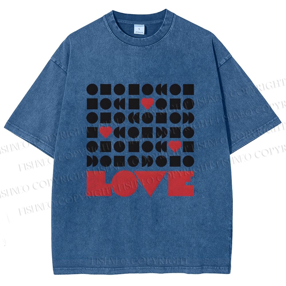 Unisex Geometric Heart Love Printed Washed Tee
