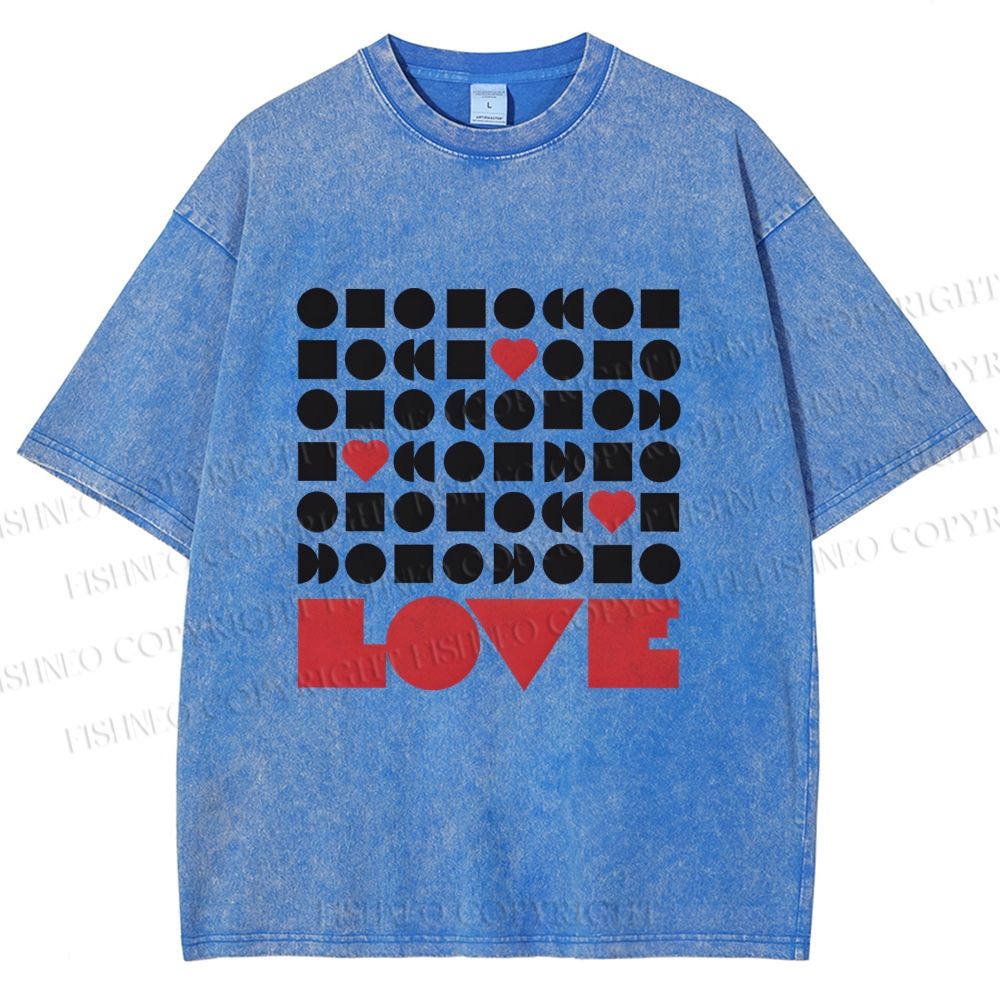 Unisex Geometric Heart Love Printed Washed Tee