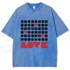 Unisex Geometric Heart Love Printed Washed Tee
