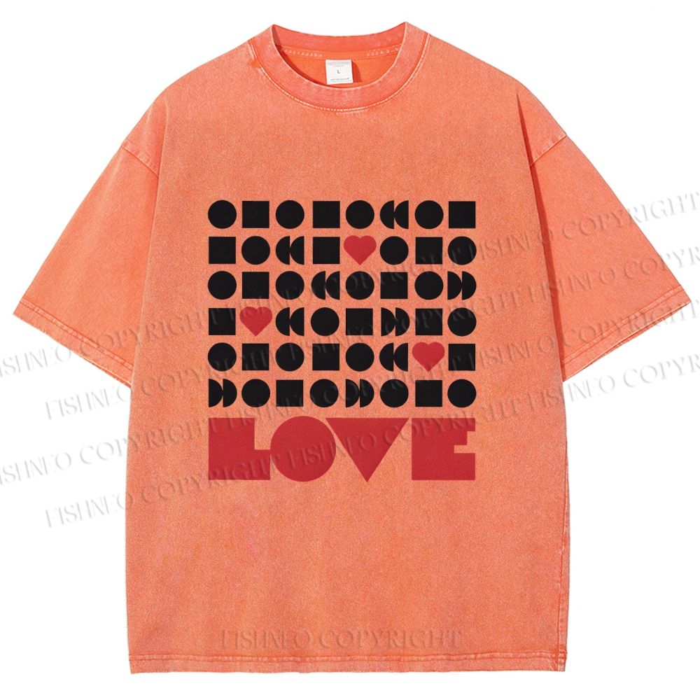 Unisex Geometric Heart Love Printed Washed Tee