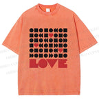 Unisex Geometric Heart Love Printed Washed Tee